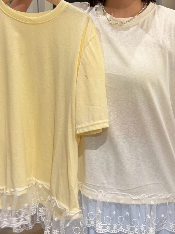 夏日休閒拼接蕾絲下擺Tee 