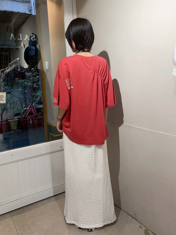 泡泡布單側雙綁帶開衩鬆緊腰裙 