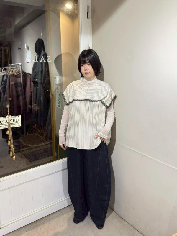 牛仔車線鬆緊腰繭型長褲 