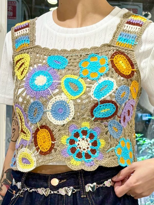 彩色花針織背心 