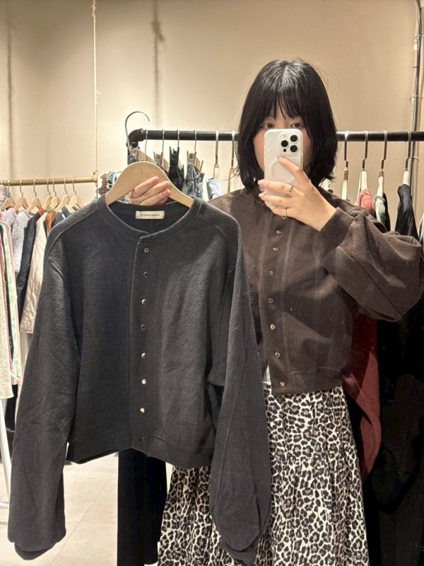 排扣QQ毛泡泡袖短版外套 