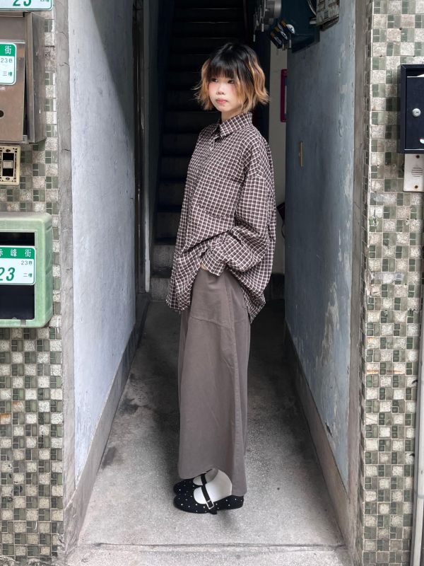 繽紛泡泡布格紋長袖襯衫 