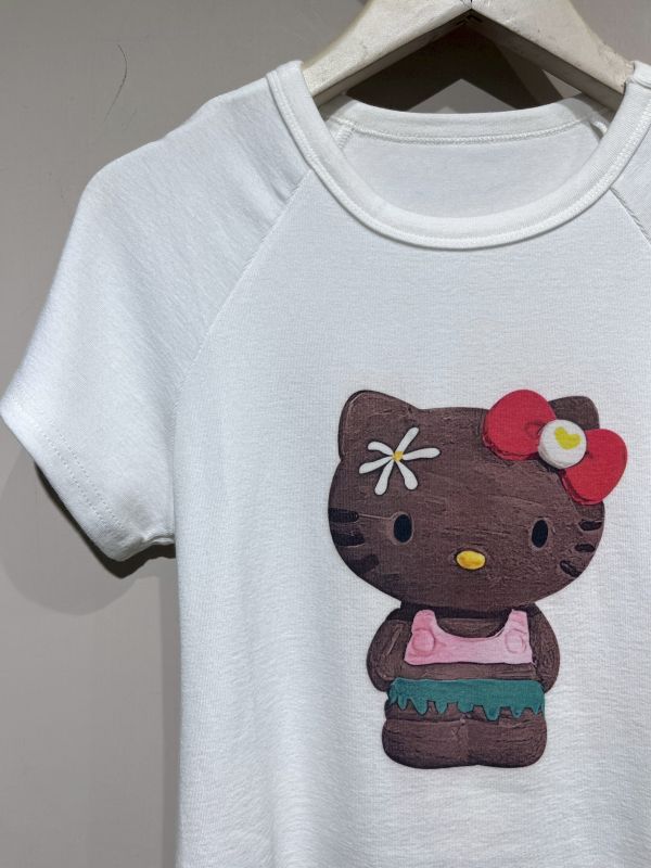 白色夏威夷KITTY正肩貼身短Tee 