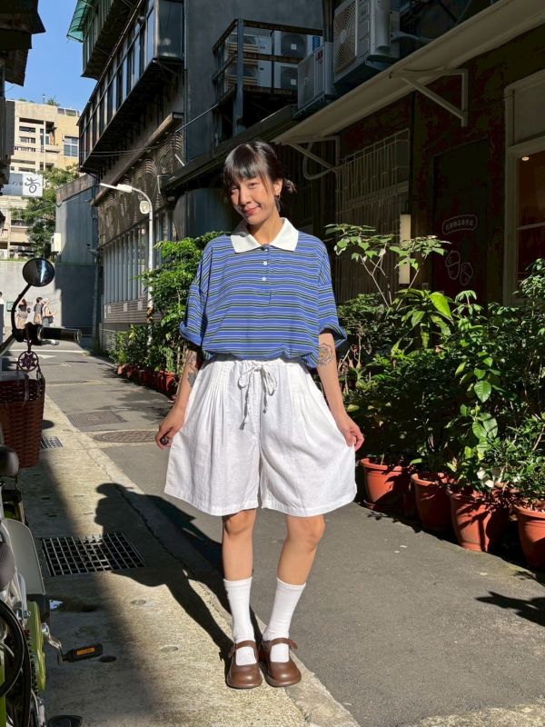 抽繩棉質短褲裙 