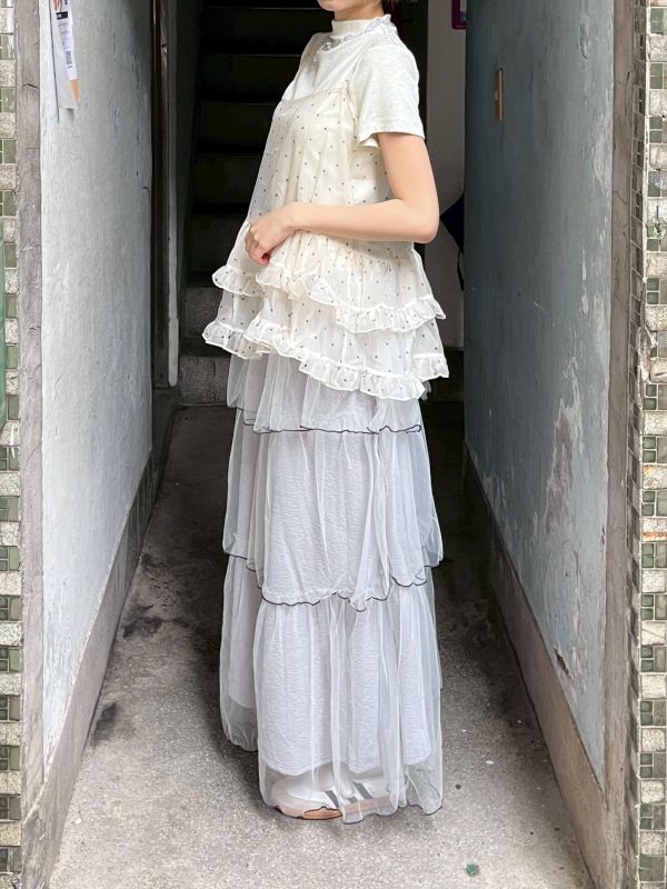 棉質柔軟明線滾邊紗裙 