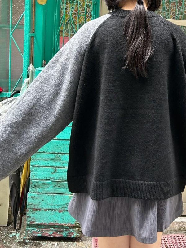 小幽靈拼接長袖毛衣 