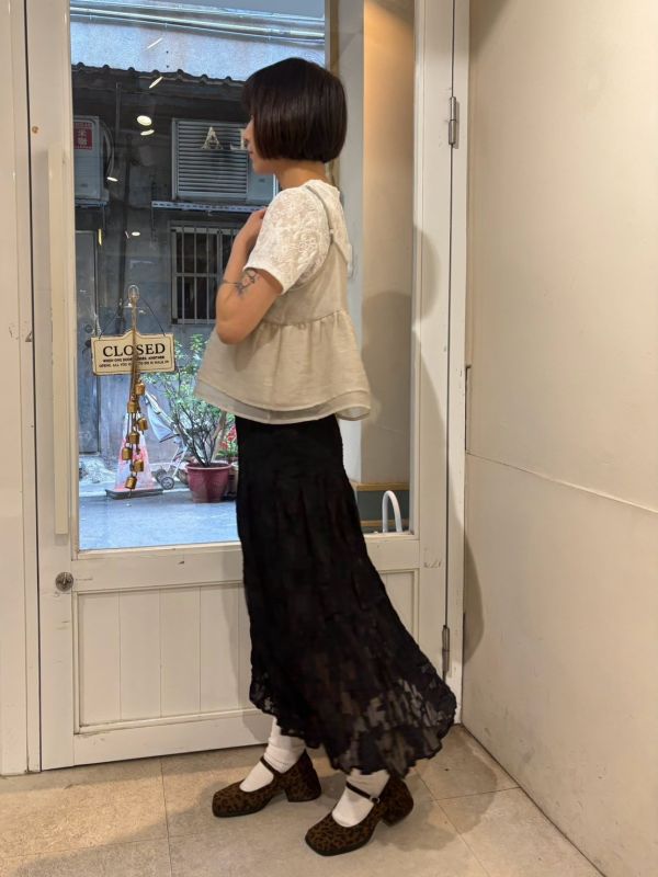 雙層下擺綁帶細紗肩可調背心 