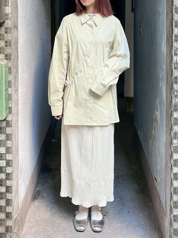 燈芯絨後開衩直筒皺皺裙 