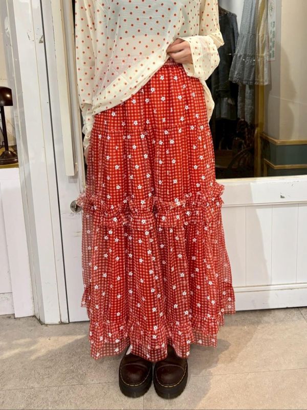 滿版小白花格子蛋糕紗裙 