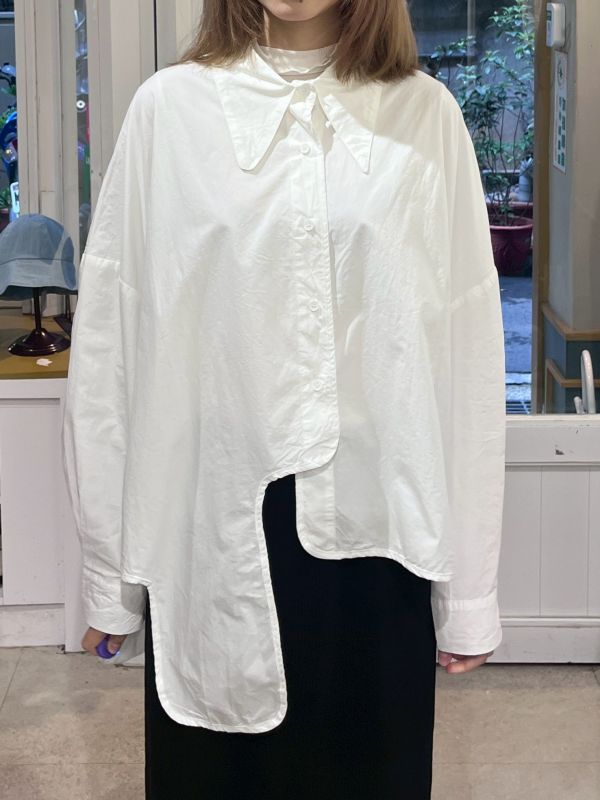 翻領下擺不規則襯衫 