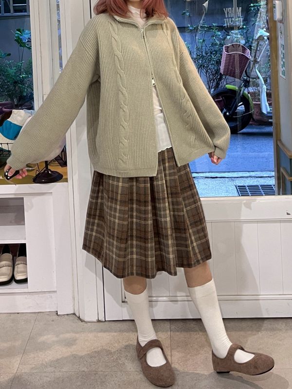 雙拉鏈針織高領長袖毛衣 