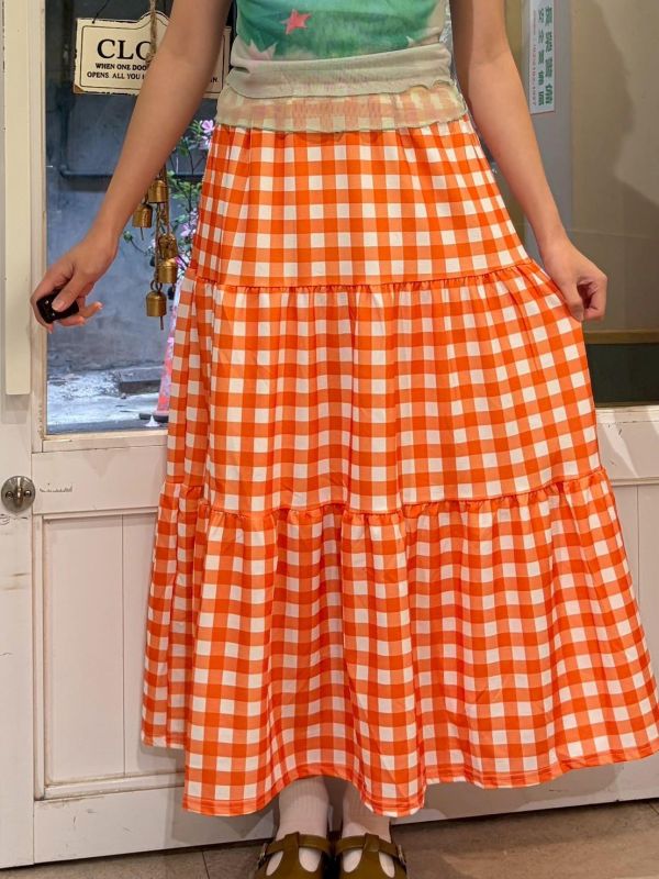 橘子格紋蛋糕裙 