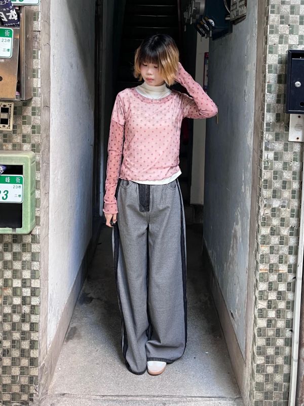 彩色波點渲染透膚長袖上衣 