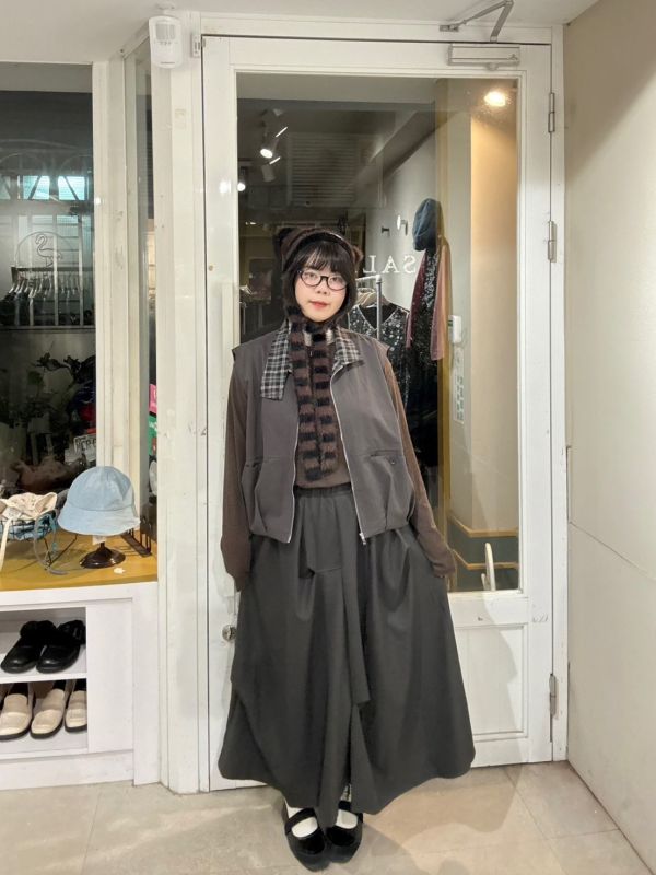 不規則下擺西裝布鬆緊腰灰長裙 