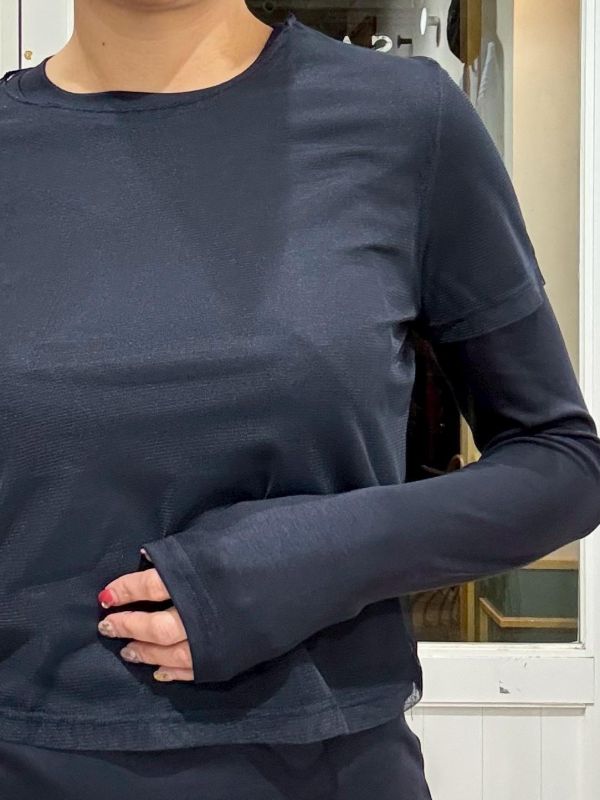 兩件式素面合身長袖+網紗短袖 