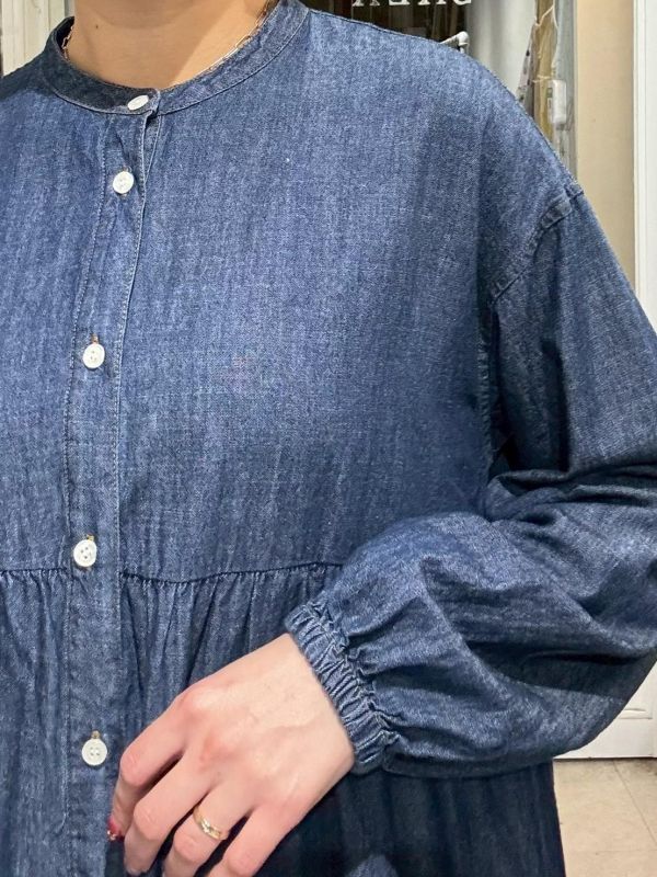 長袖蛋糕排扣牛仔洋裝 