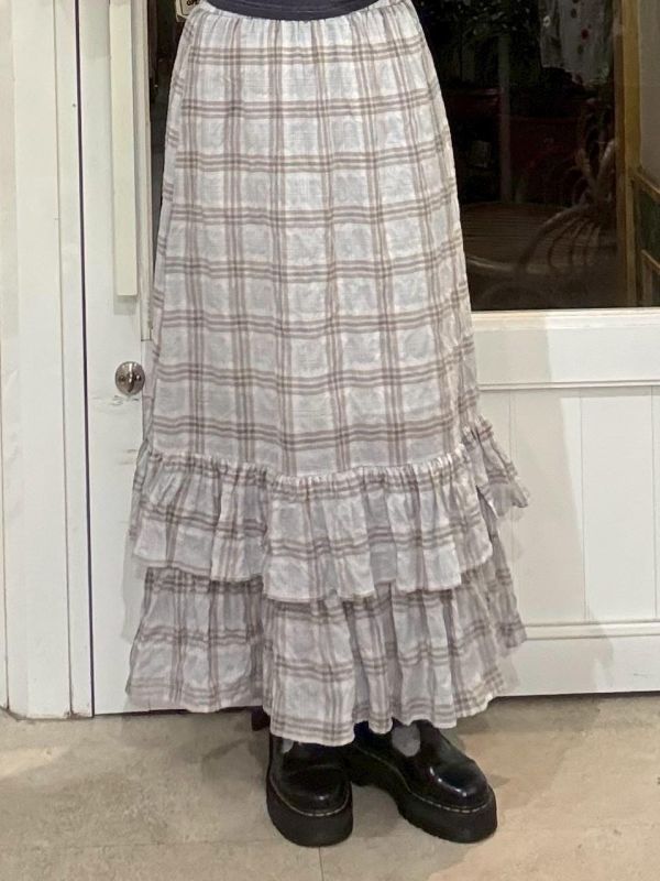 下擺雙層木耳格紋裙 