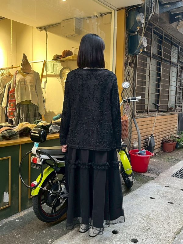 荷葉拼接雙層下擺內鬆緊腰紗裙 