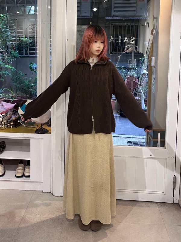 雙拉鏈針織高領長袖毛衣 