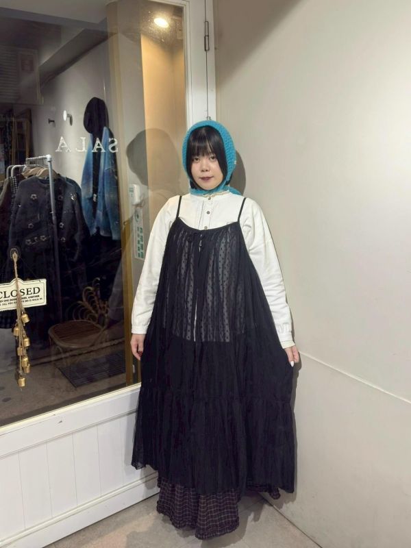 波點紗綁帶吊帶長版罩衫 