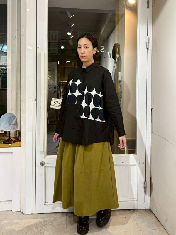 波點抓皺拼接襯衫 