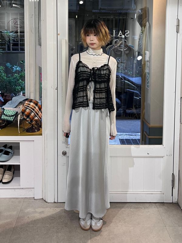 皺皺綁帶蕾絲彈力可調節吊帶背心 