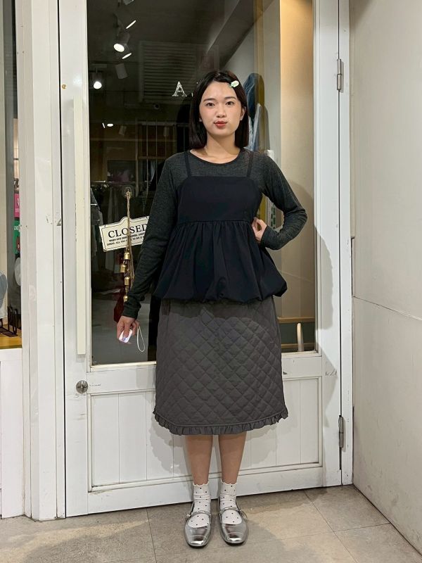 刷刷布氣球蓬蓬背心+彈性圓領長袖上衣 