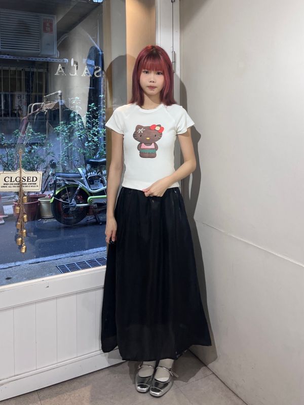 白色夏威夷KITTY正肩貼身短Tee 