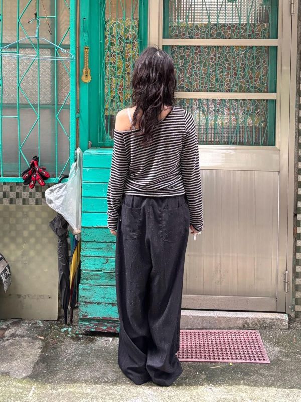 雜點軟斜紋布慵懶落地寬管褲 