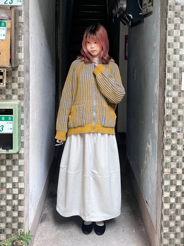 撞色毛線針織拉鏈外套 