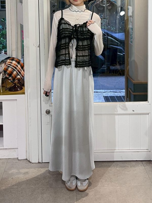 皺皺綁帶蕾絲彈力可調節吊帶背心 