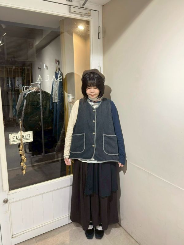 撞色邊大口袋寬鬆牛仔背心 