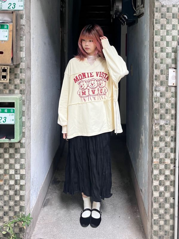 側拉鏈美式印花抽鬚上衣 