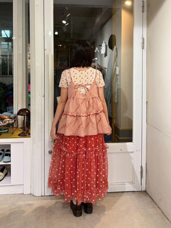 立體縫線造型背後綁帶細肩帶背心 