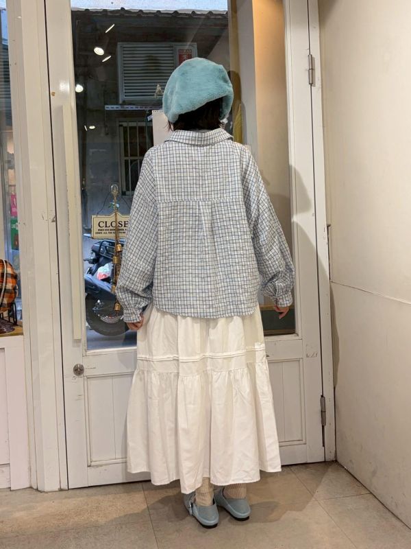 格紋前短後長襯衫 