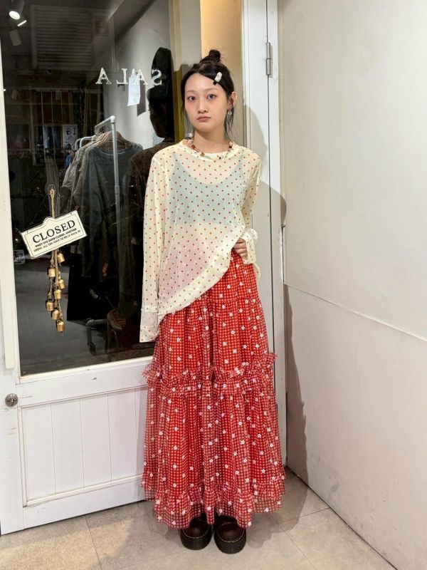 滿版小白花格子蛋糕紗裙 