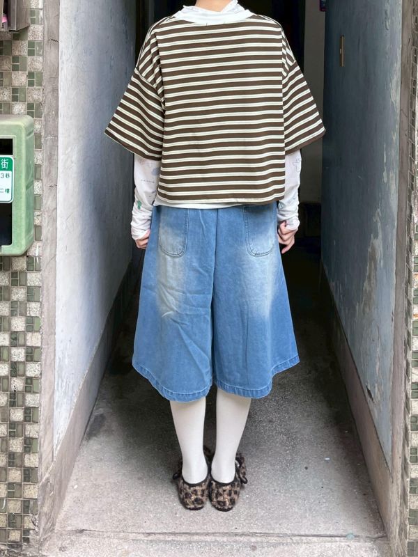 牛仔皺皺設計七分褲 