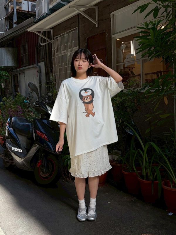 企鵝頭套傑利鼠oversized tee 