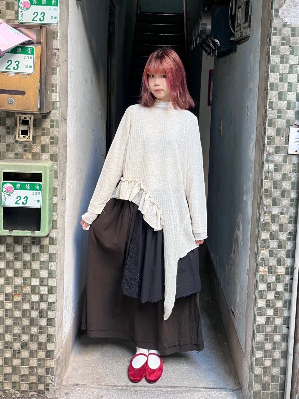 拼布蕾絲層次傘擺長裙 