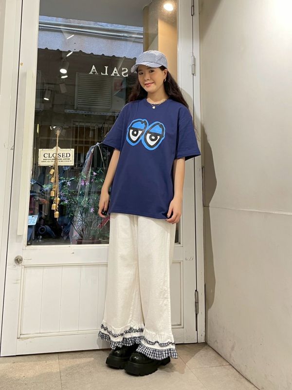 累累眼睛塗鴉深藍色寬鬆TEE 
