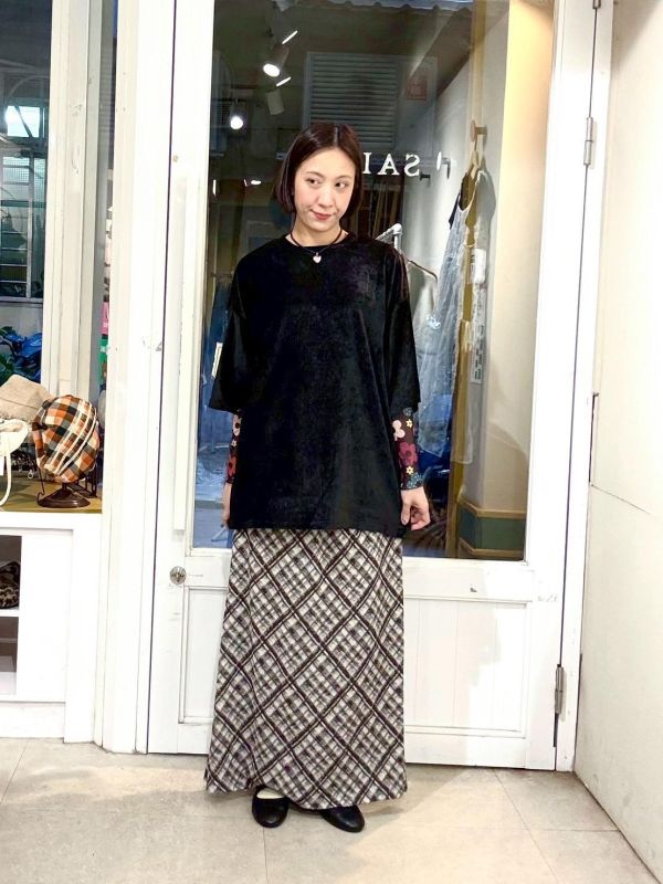 伸縮腰彈性格紋魚尾長裙 