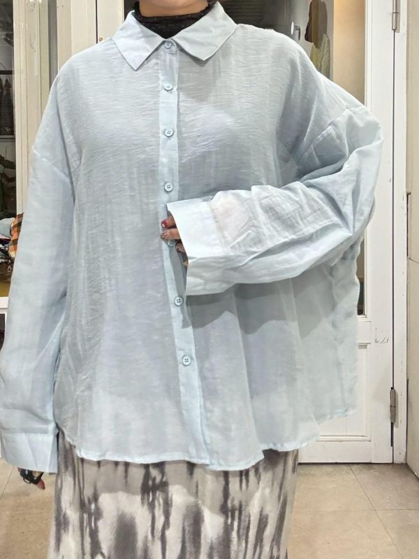 微透膚落肩後綁帶襯衫 