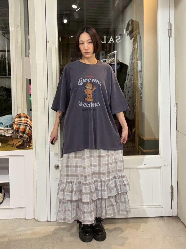 下擺雙層木耳格紋裙 