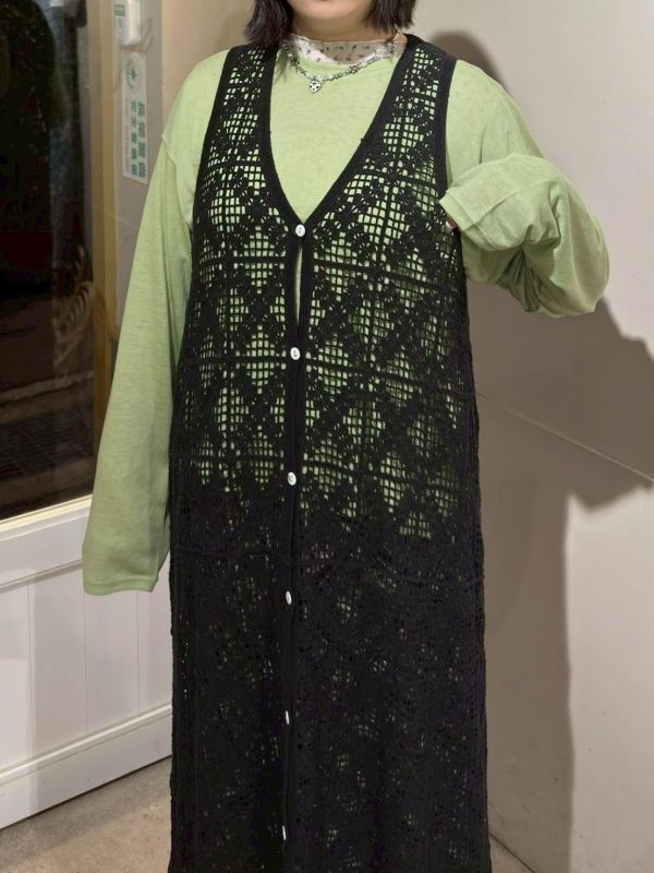 針織洞洞鏤空排扣無袖罩衫 