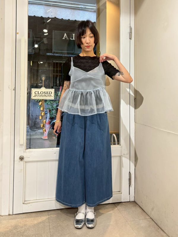 細閃珠光透紗澎澎拼接吊帶背心 