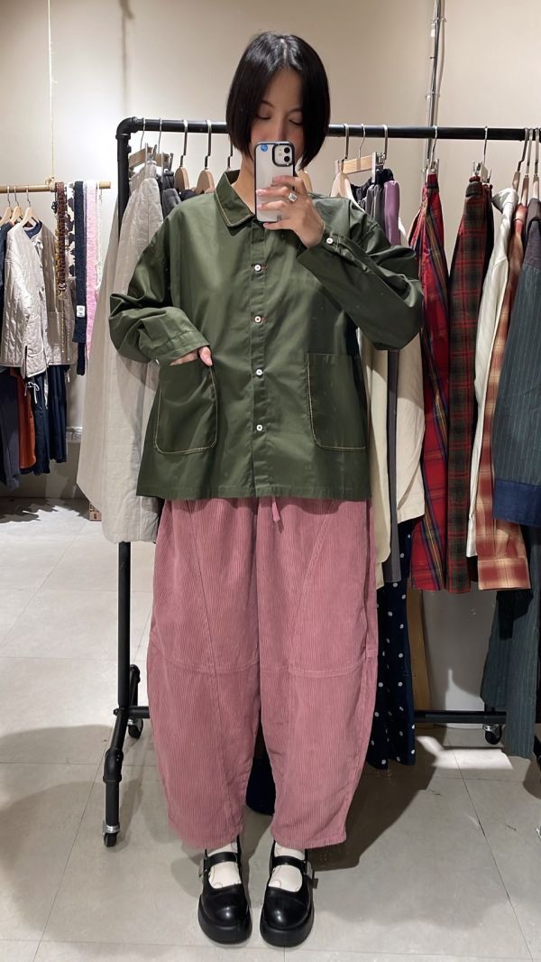 伸縮腰抽繩燈芯絨錐形褲 