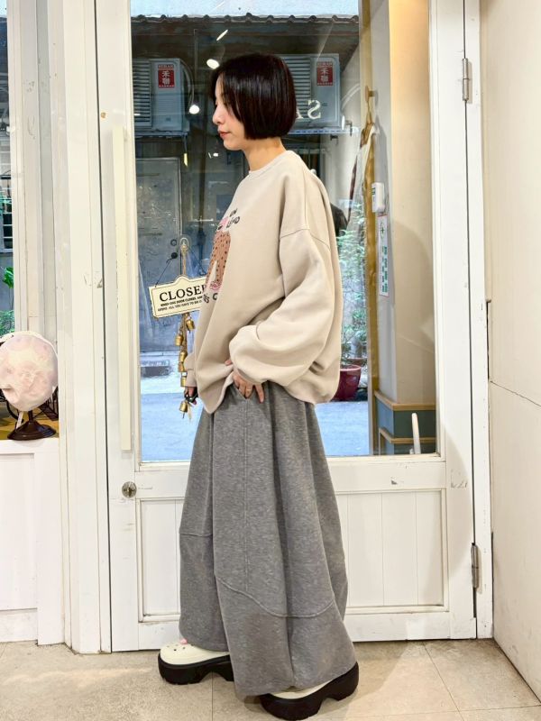 伸縮腰抽繩棉質彎刀大寬褲 