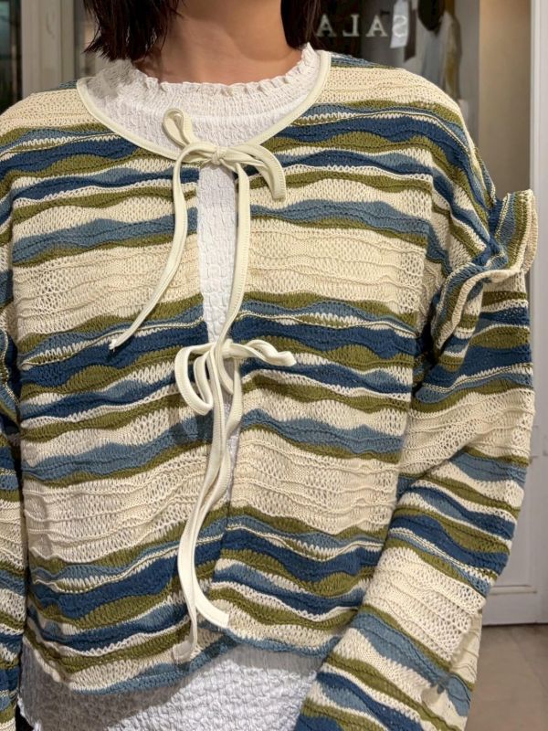 撞色波浪橫條綁帶外罩 