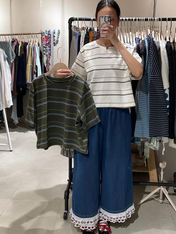 撞色條紋短版tee 