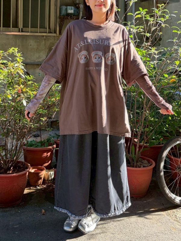 三片小貓吐司oversized tee 